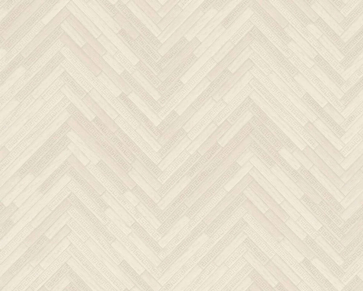 Papel Pintado no Tejido Barroco de Diseño Versace IV 37051-5 Crema / Beige - Papel Pintado con Estructura de Madera - Alta Calidad