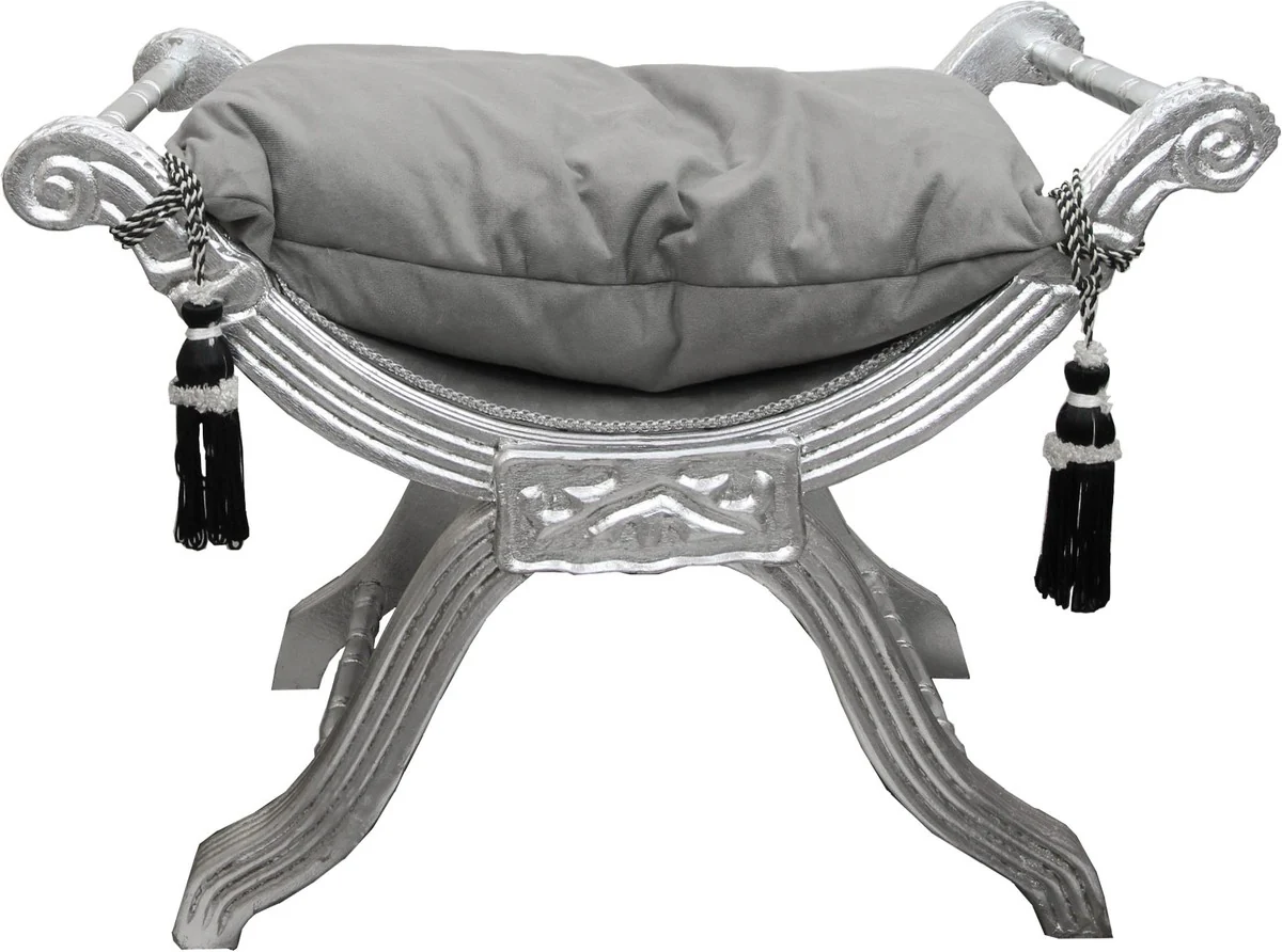 Taburete barroco Casa Padrino - taburete cruz gris / plateado - muebles