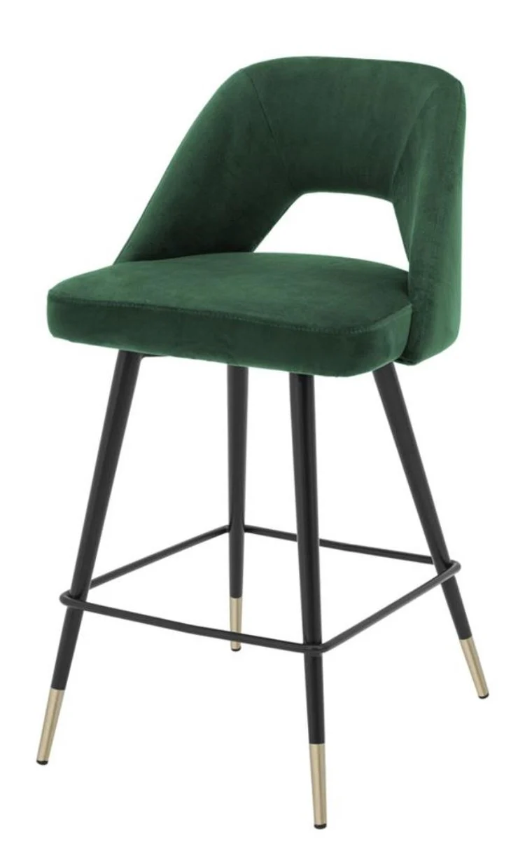 Casa Padrino taburete de bar de lujo verde / negro 50 x 50 x H. 90 cm - Taburete de Bar de Lujo con Respaldo