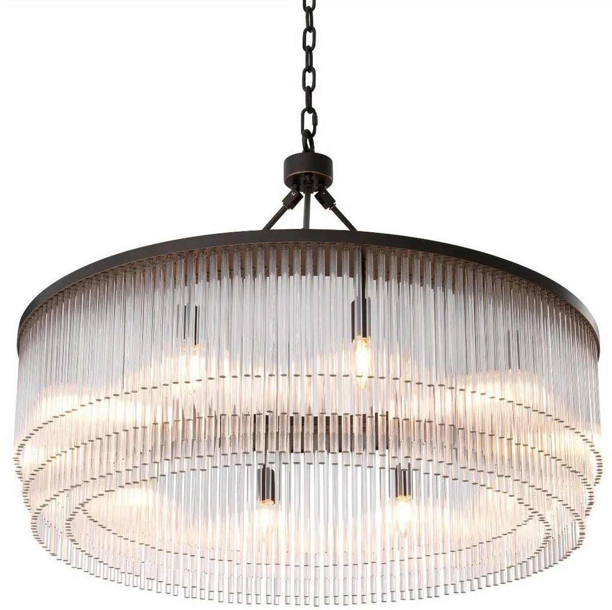 Casa Padrino lámpara de araña de lujo bronce Ø 90 x A. 61 cm - Lámpara de araña redonda de metal con elegantes varillas de vidrio - Lámpara de Araña de Hotel y Restaurante