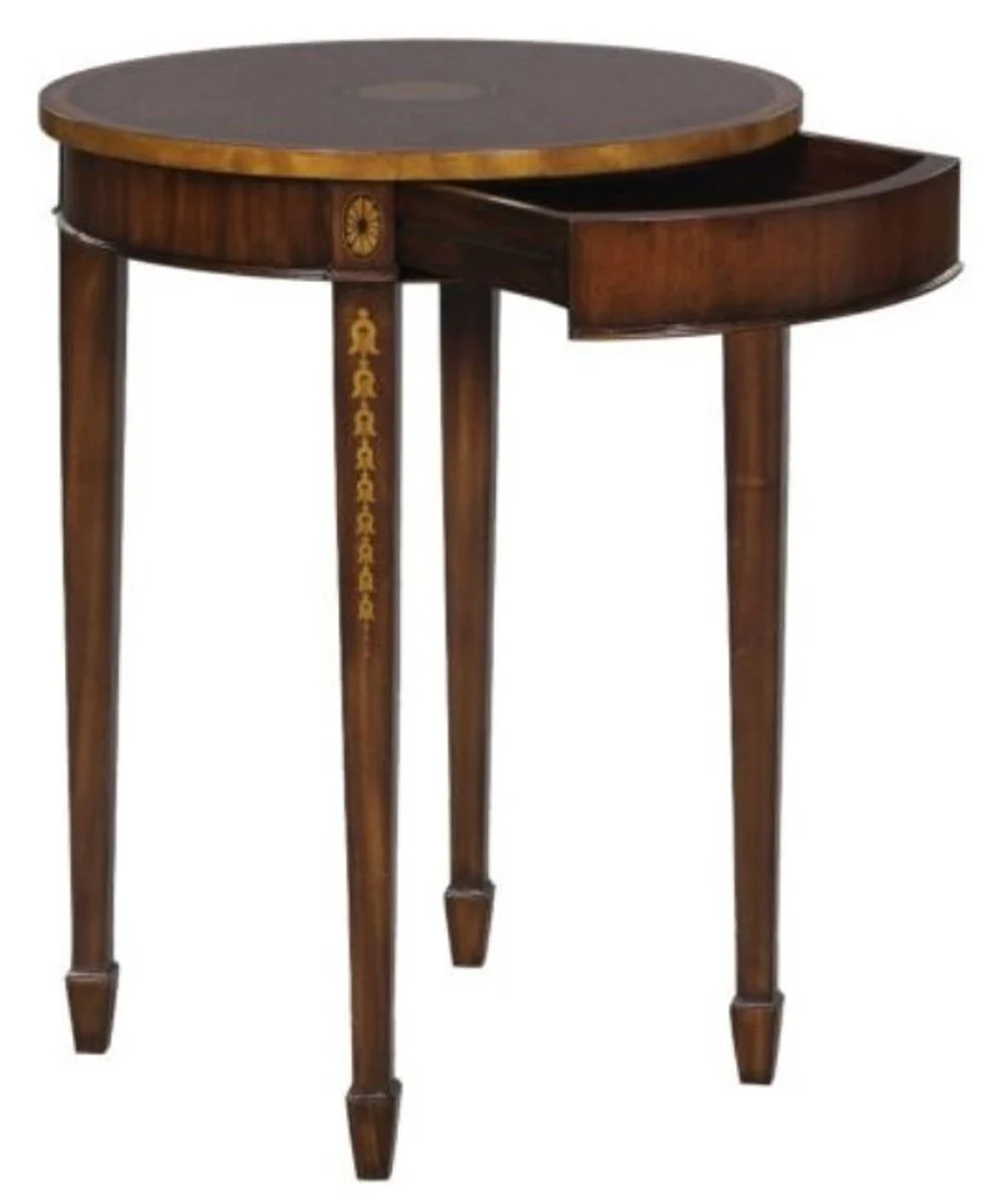 Casa Padrino Lujo Art Nouveau Caoba Mesa Auxiliar Marr¨®n / Oro ? 51 x H. 69 cm - Mesita Auxiliar Redonda Peque?a con Caj¨®n