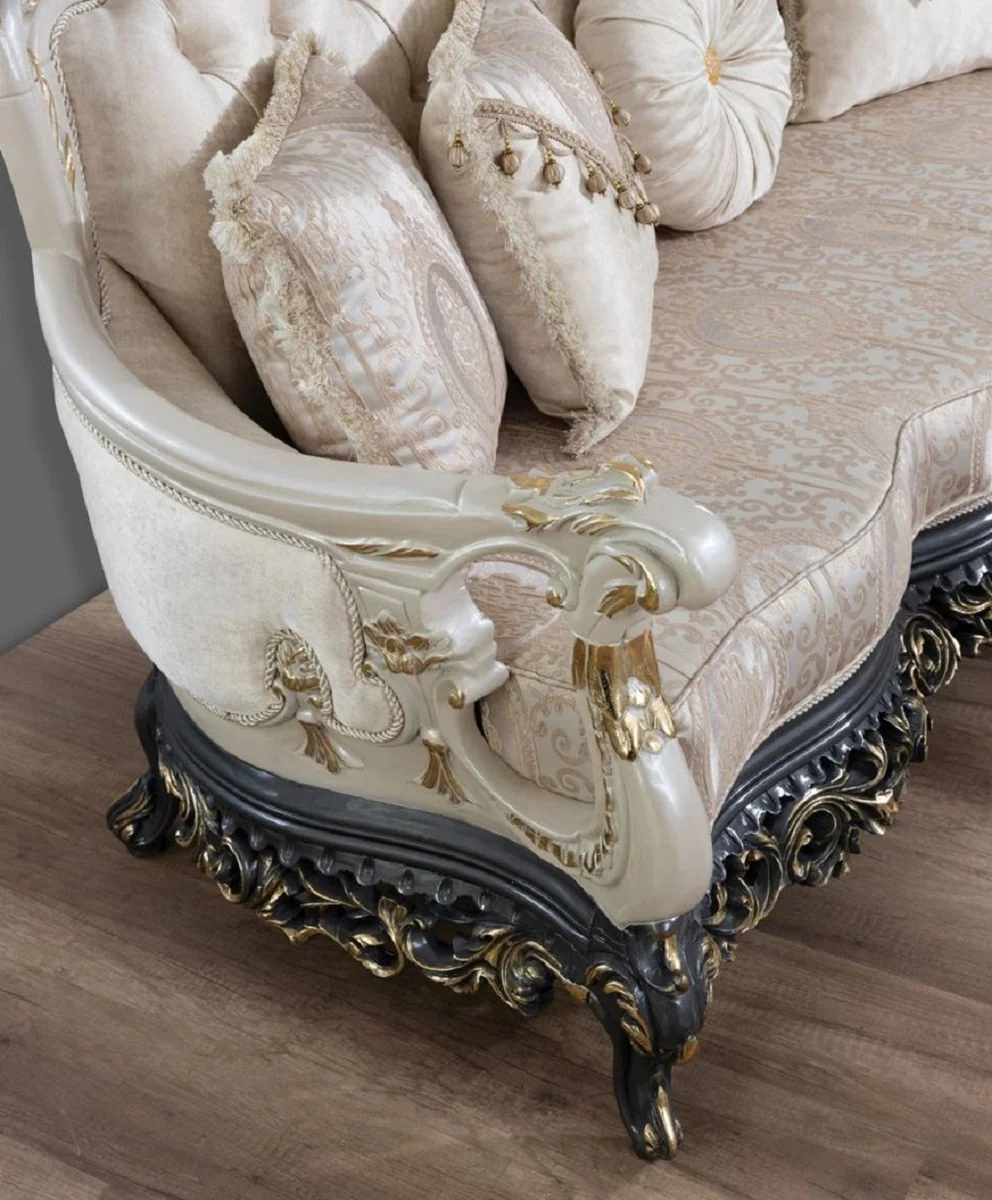 Casa Padrino sof¨¢ barroco de lujo crema / beige / blanco / gris / oro - Magn¨ªfico sof¨¢ de sal¨®n con patr¨®n elegante - Muebles de sal¨®n y hotel barrocos - Noble y Magn¨ªfico
