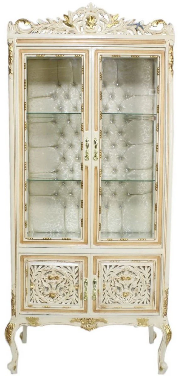 Casa Padrino vitrina barroco crema / beige / oro 100 x 40 x A. 170 cm - Vitrina Barroco Adornada con 2 Puertas de Vidrio Hermosas Decoraciones y Pedrer¨ªa