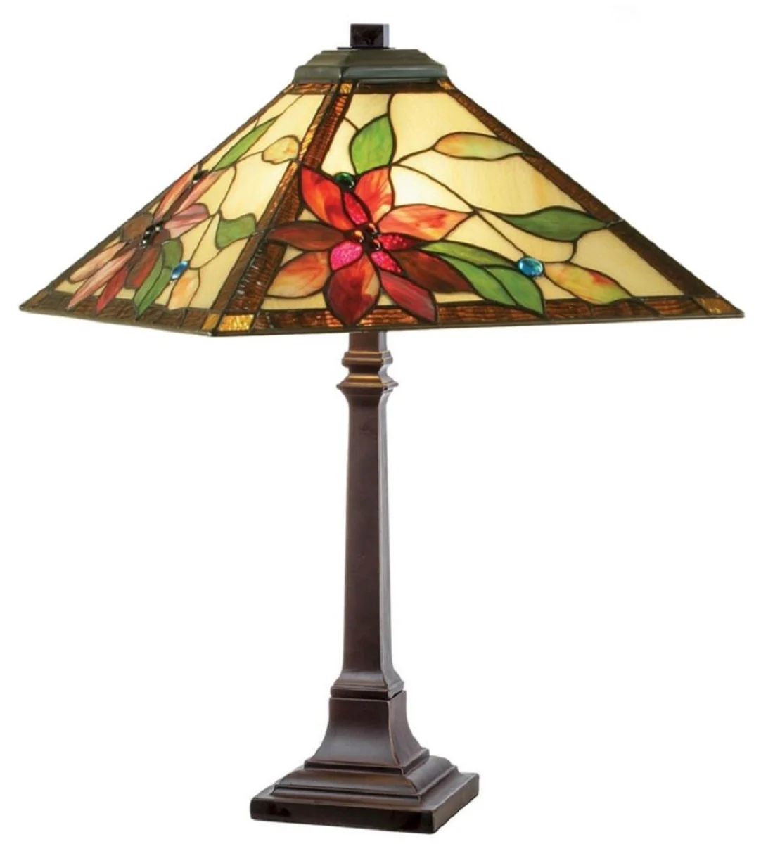 Casa Padrino lámpara de mesa Tiffany de lujo multicolor 43 x 43 x H. 64 cm - Lámpara de escritorio Tiffany con pantalla cuadrada - Interior de lujo - Luces de lujo - Luces Tiffany