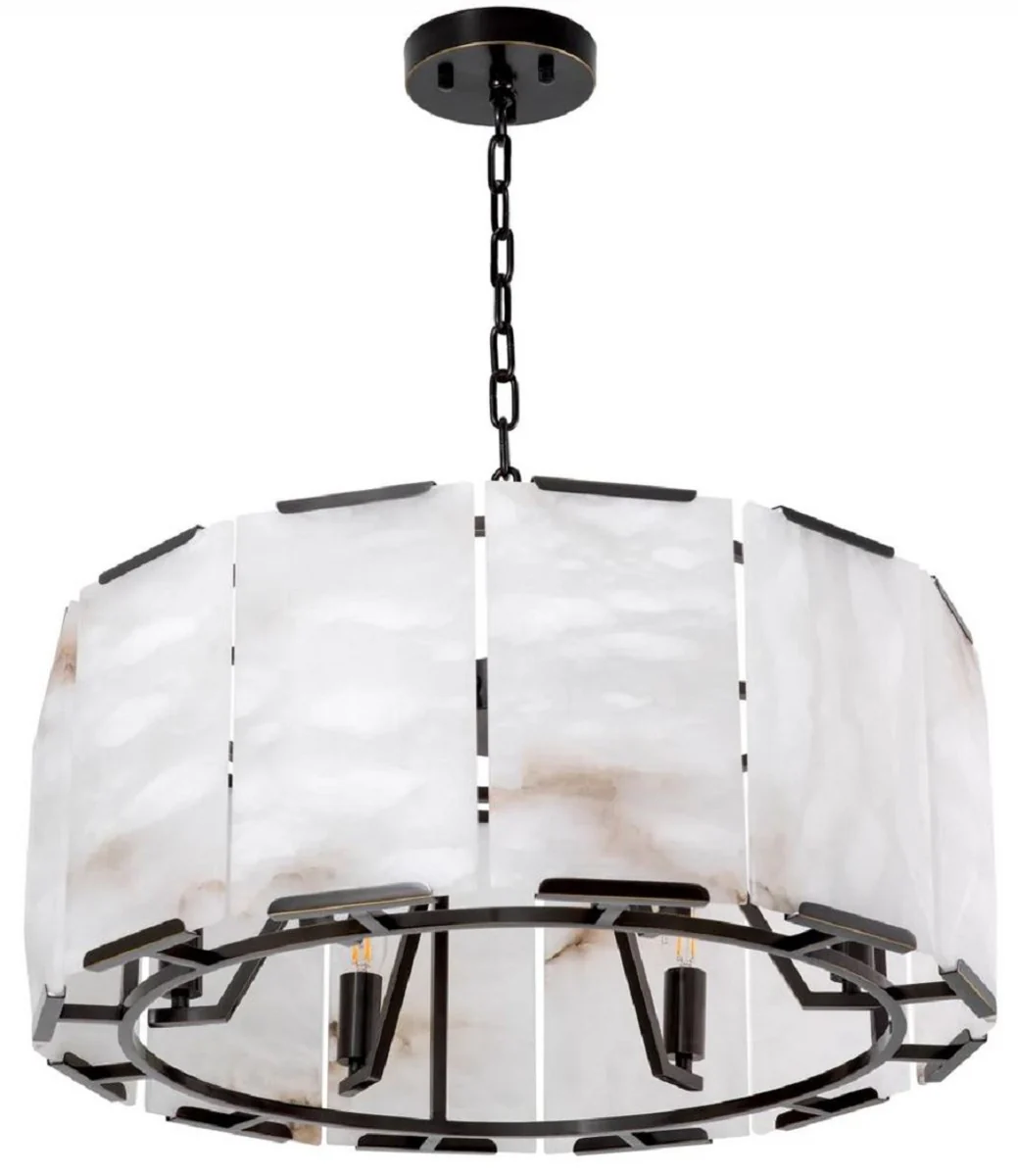 Casa Padrino lámpara de araña de lujo bronce / alabastro Ø 62 x A. 36 cm - Lámpara de araña de salón redonda - Luces de lujo - Calidad de lujo