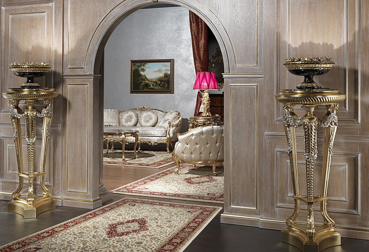 Casa Padrino pilar barroco de lujo oro / plata / negro - Magn¨ªfica columna decorativa tallada a mano con encimera de m¨¢rmol - Mobiliario de Hotel - Mobiliario de Castillo - Calidad de Lujo