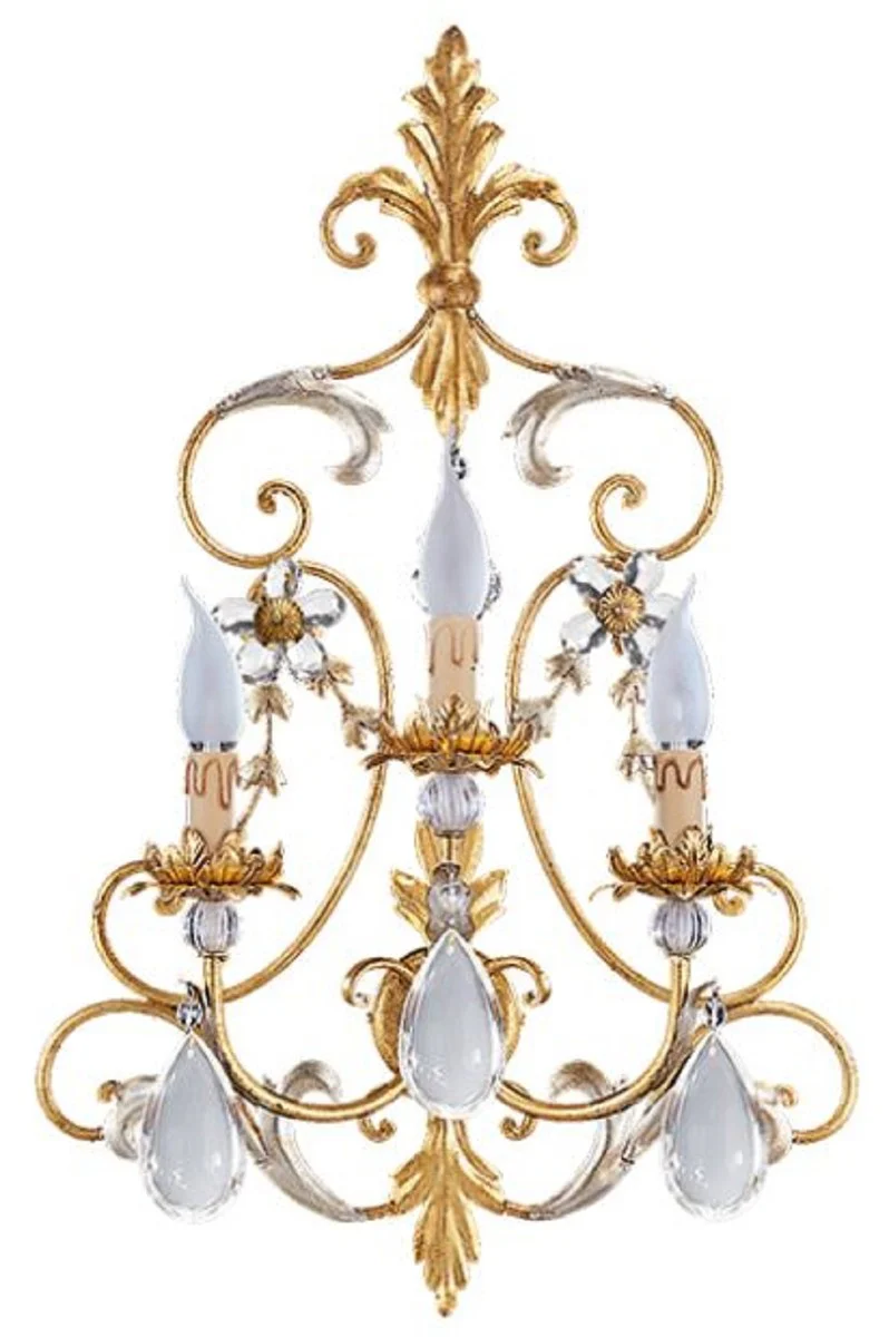 Casa Padrino lámpara de pared de cristal barroco de lujo oro / plata antigua 44 x 19 x A. 68 cm - Elegante lámpara de pared de metal con noble cristal de Bohemia - Luces Barrocos