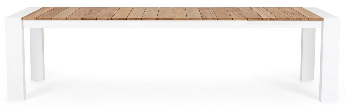 Casa Padrino mesa de jard¨ªn de lujo natural / blanco 228-294 x 100 x A. 75 cm - Mesa de comedor de jard¨ªn extensible con tablero de teca y patas de aluminio - Muebles de jard¨ªn y terraza de lujo