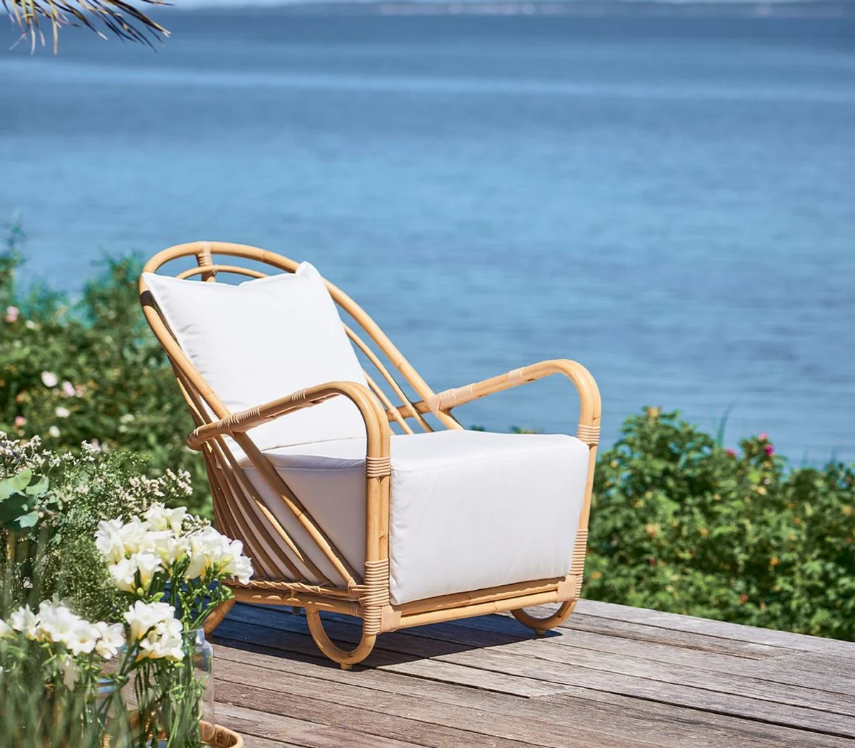 Casa Padrino sillón de jardín de lujo natural / blanco 66 x 80 x A. 74 cm - Sillón de jardín y terraza resistente a la intemperie - Muebles de Jardín y Terraza - Calidad de Lujo