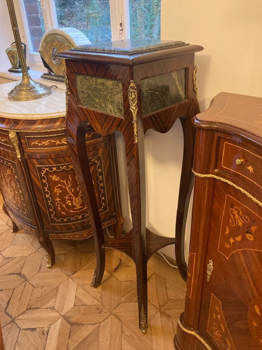 Casa Padrino columna barroco marrón / verde / oro - Mesa auxiliar de madera maciza de estilo antiguo hecha a mano con tapa de mármol - Muebles de salón en estilo barroco - Muebles barrocos