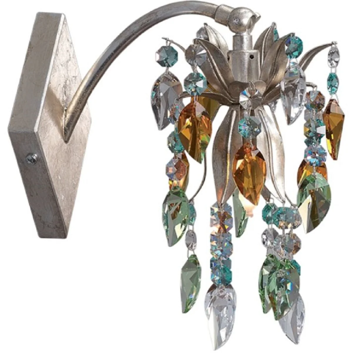 Casa Padrino lámpara de pared LED de lujo con cristal Swarovski plata / multicolor 10 x 19 x A. 20 cm - Lámpara de pared de salón - Lámpara de pared de hotel - Colección de Lujo