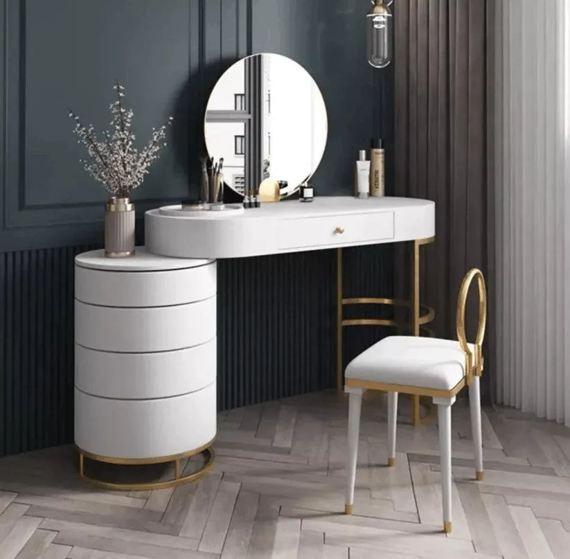 Makeup Vanity Dressing Table With Swivel Cabinet Mirror & Stool Included