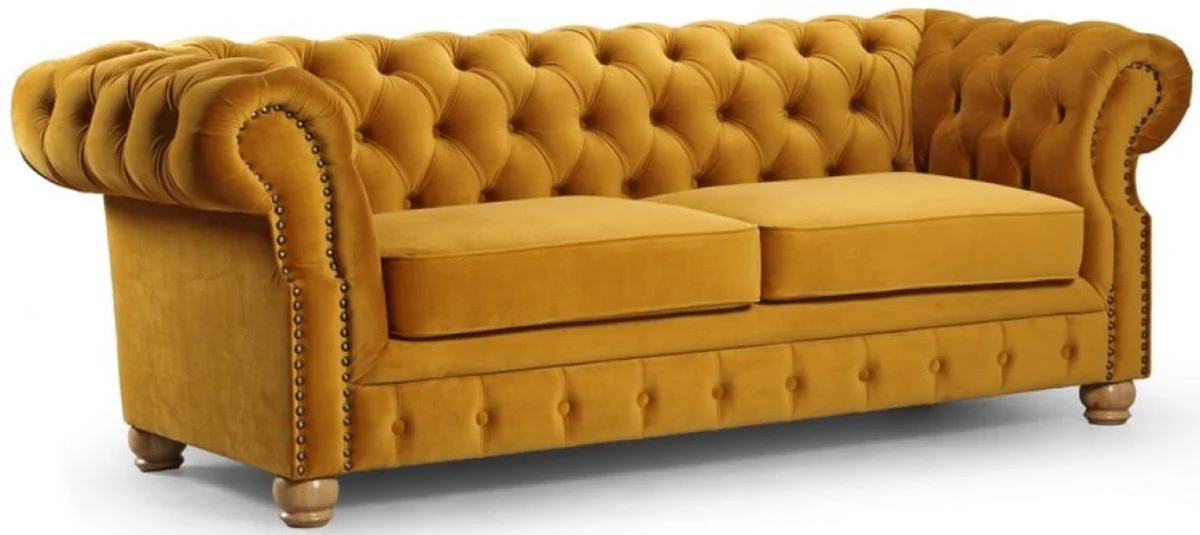 Casa Padrino sof¨¢ de 3 plazas Chesterfield de lujo ocre / marr¨®n claro 217 x 93 x A. 77 cm - Sof¨¢ de Sal¨®n Chesterfield - Muebles de Sal¨®n Chesterfield