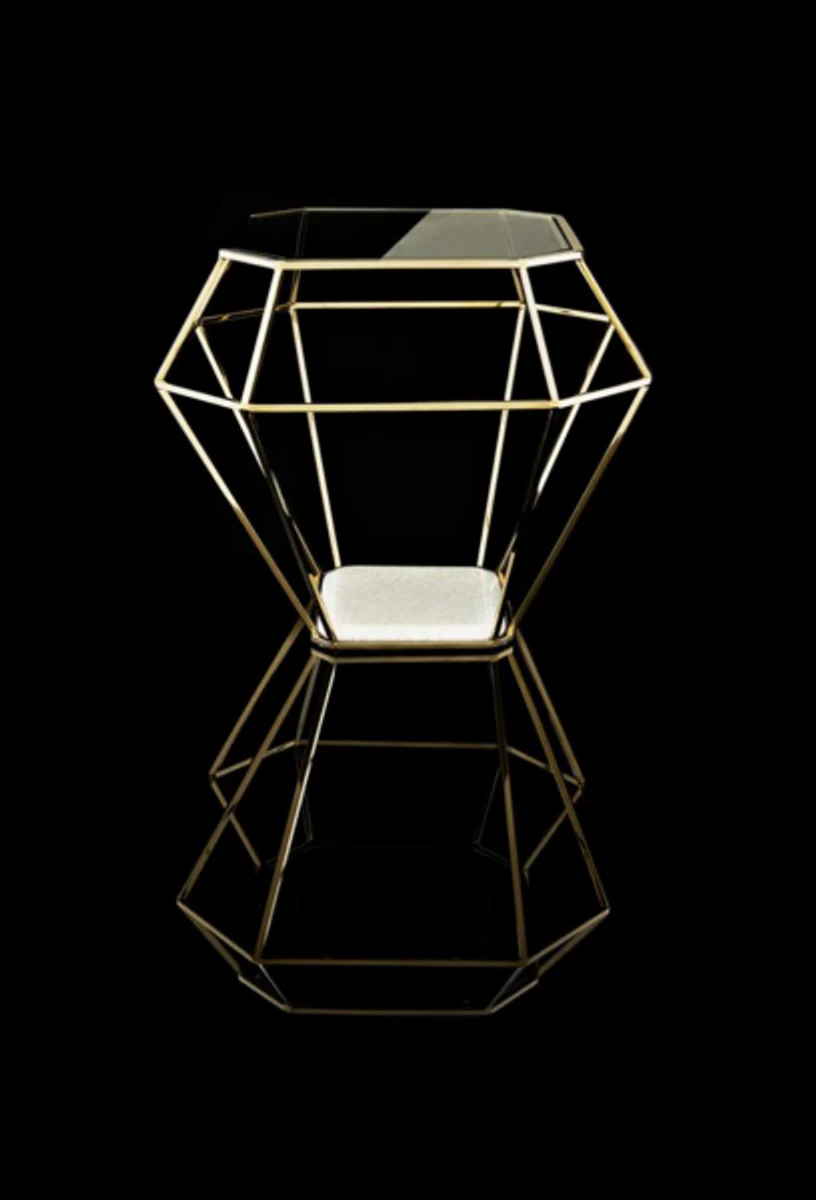Casa Padrino luxury art deco designer side table gold with white marble top - Luxury Side Table Hotel Furniture