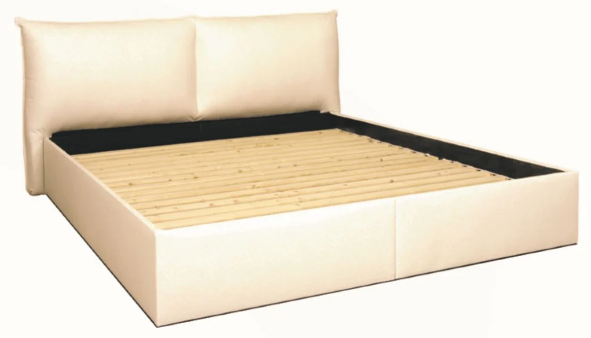 Casa Padrino Cama Blanco - Muebles de Dormitorio de Cuero Genuino