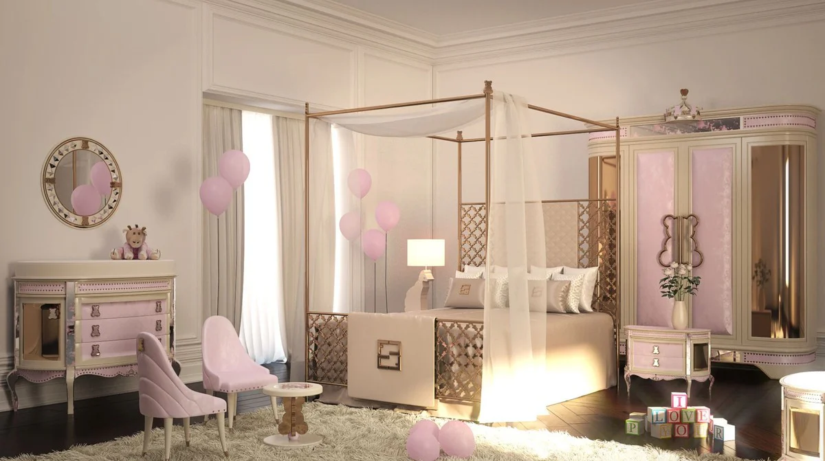 Casa Padrino armario habitaci¨®n infantil de dise?o de lujo rosa / beige / negro / oro 200 x 60 x A. 250 cm - Mobiliario Habitaci¨®n Infantil - Mobiliario de Hotel - Calidad de Lujo - Hecho en Italia