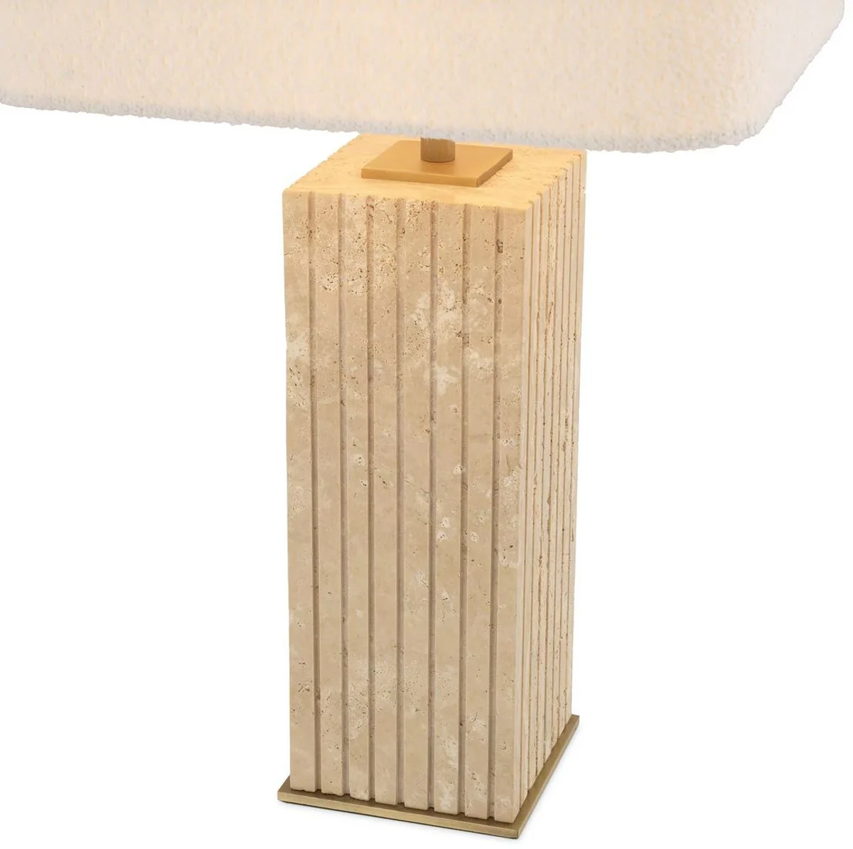 Casa Padrino lámpara de mesa de lujo beige / latón antiguo / crema 35 x 35 x A. 63 cm - Lámpara de escritorio travertino pantalla cuadrada - Lámparas de lujo - Colección de lujo