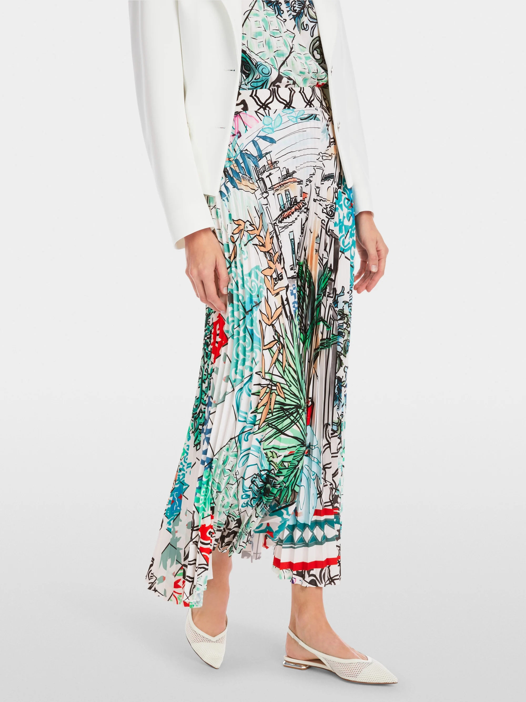 Marc-Cain Pleated midi skirt with print