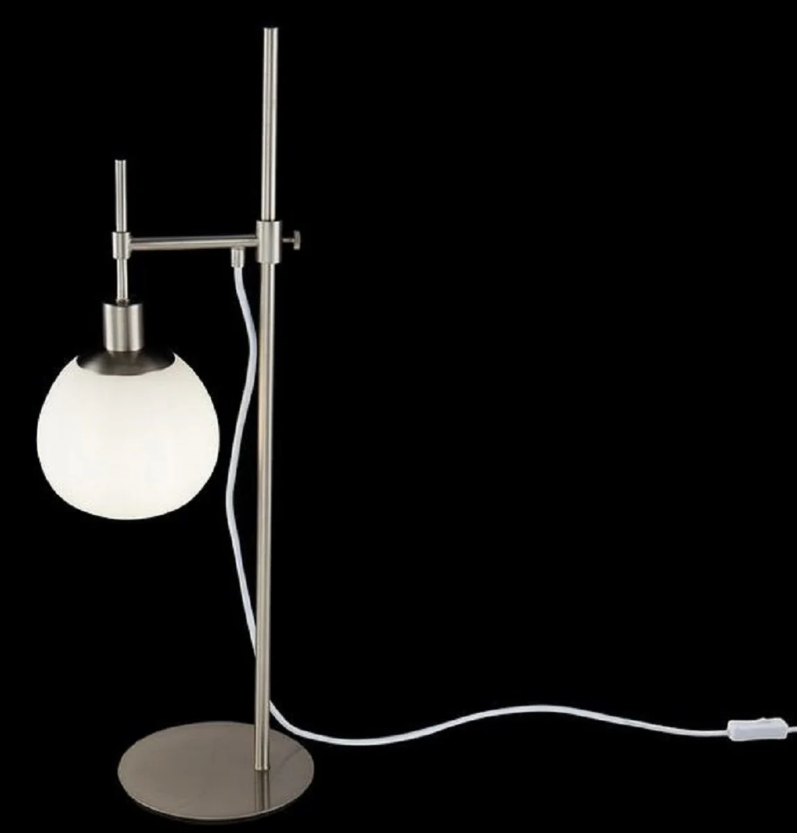 Casa Padrino lámpara de mesa plata / blanco 17 x H. 65 cm - Lámpara de Mesa de Altura Regulable con Pantalla de Vidrio Esmerilado Redondo