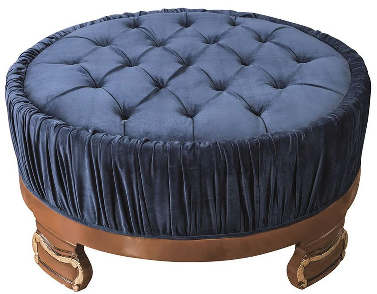 Casa Padrino mesa de centro barroco de lujo azul / marr¨®n ? 100 x A. 50 cm - Mesa de sal¨®n redonda con terciopelo fino y diamantes de imitaci¨®n - Muebles Barrocos