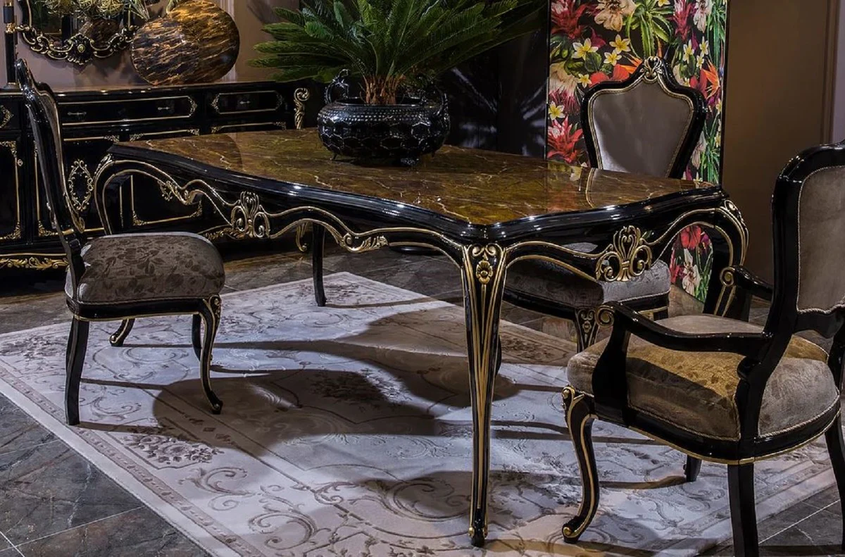 Casa Padrino mesa de comedor barroco de lujo negro / oro - Magn¨ªfica mesa de comedor de madera maciza - Muebles de comedor barrocos - Noble y Magn¨ªfico