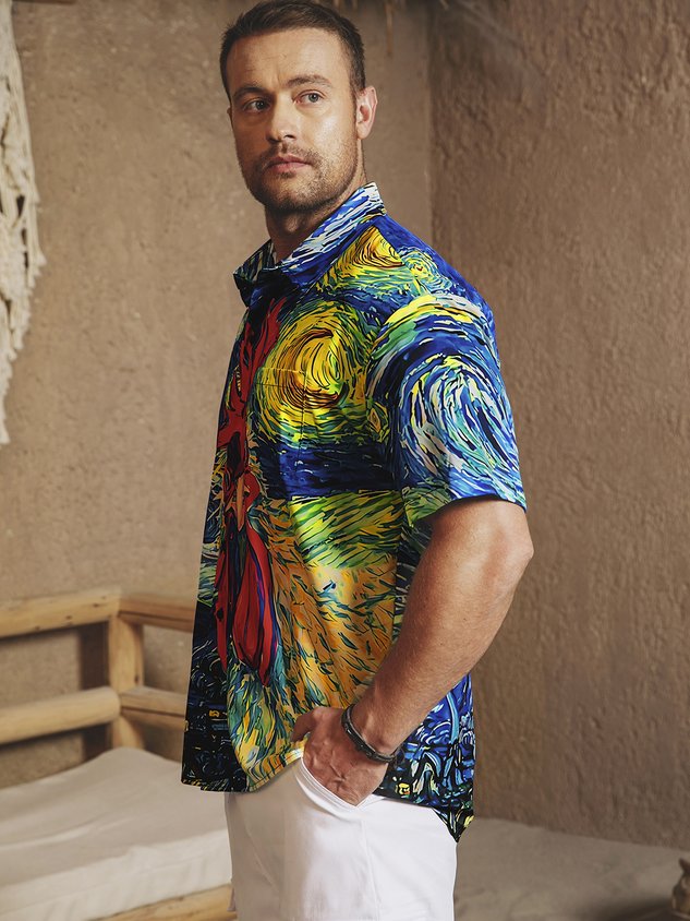 Rooster Chest Pocket Short Sleeve Casual Shirt