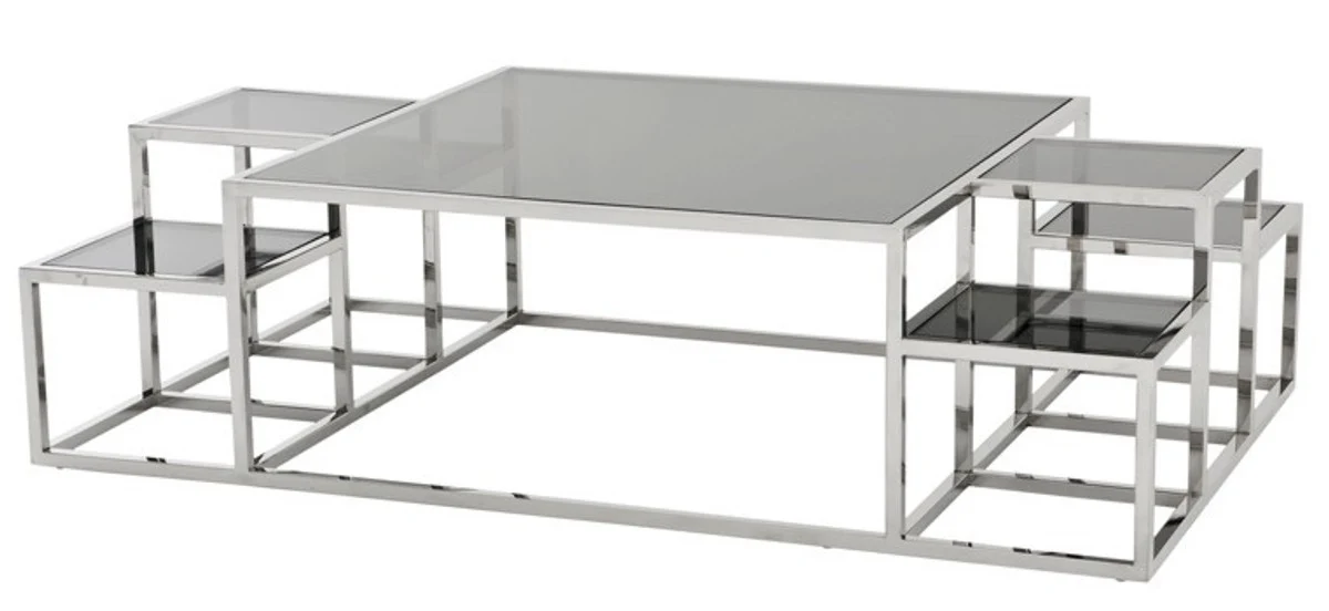 Casa Padrino luxury Art Deco designer coffee table polished stainless steel with tinted glass 150 x 90 cm - Luxury Collection