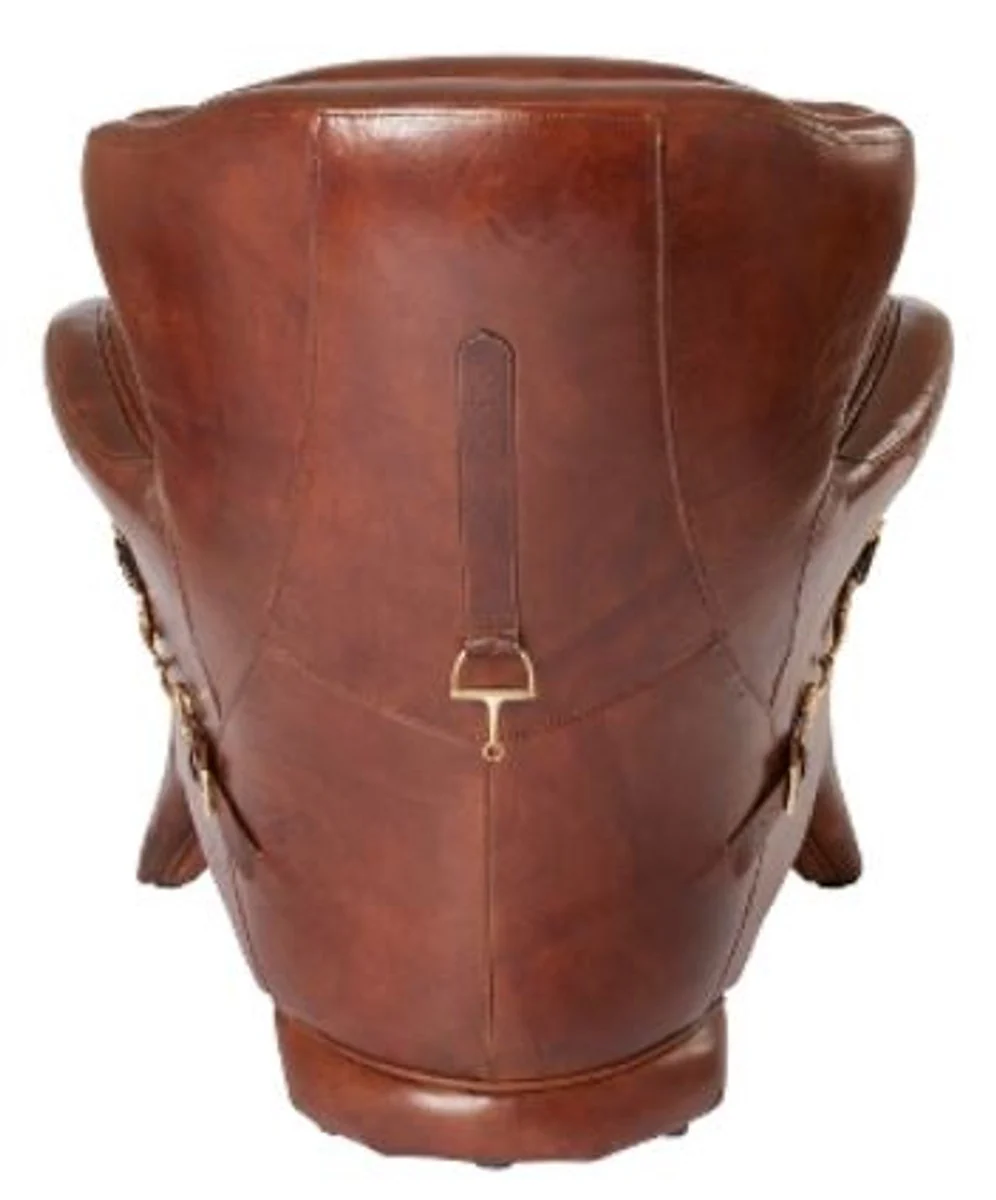 Casa Padrino Luxury Art Deco Genuine Leather Armchair Dark Brown 79 x 85 x H. 85 cm - Luxury Collection