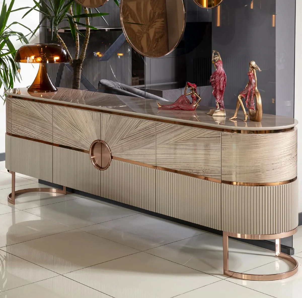 Casa Padrino consola de lujo con 4 puertas gris / cobre 240 cm