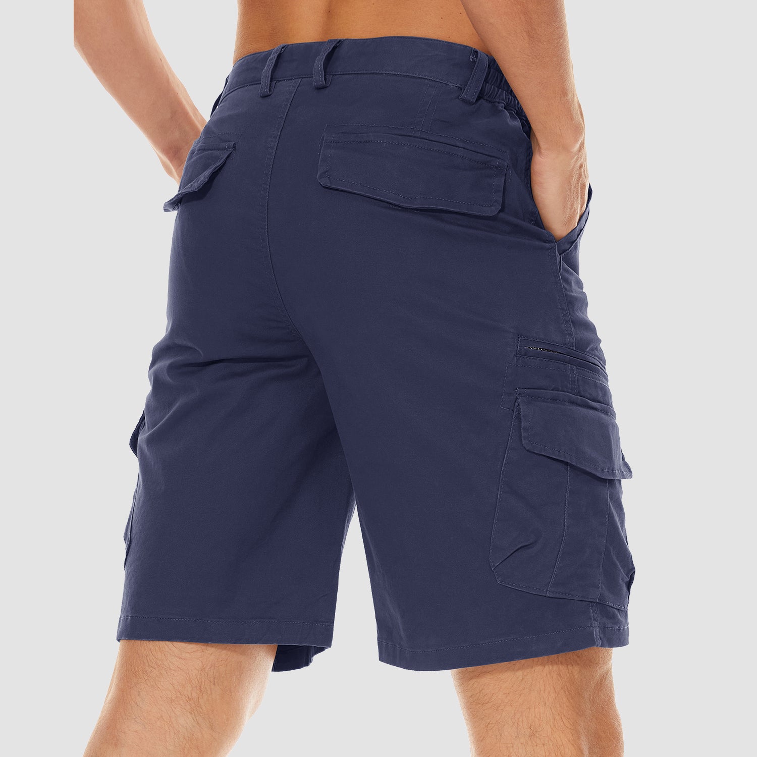 Men Classic Cargo Lightweight Many Pockets Work Elastic Waist Casual Cotton Comfortable Shorts