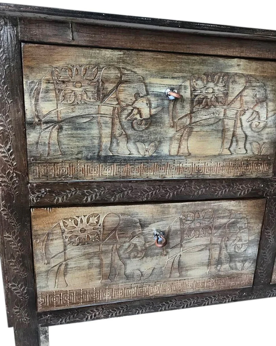 Casa Padrino cómoda de estilo campestre de lujo marrón oscuro antiguo - Gabinete de madera maciza hecho a mano con 4 cajones - Muebles de Estilo Campestre