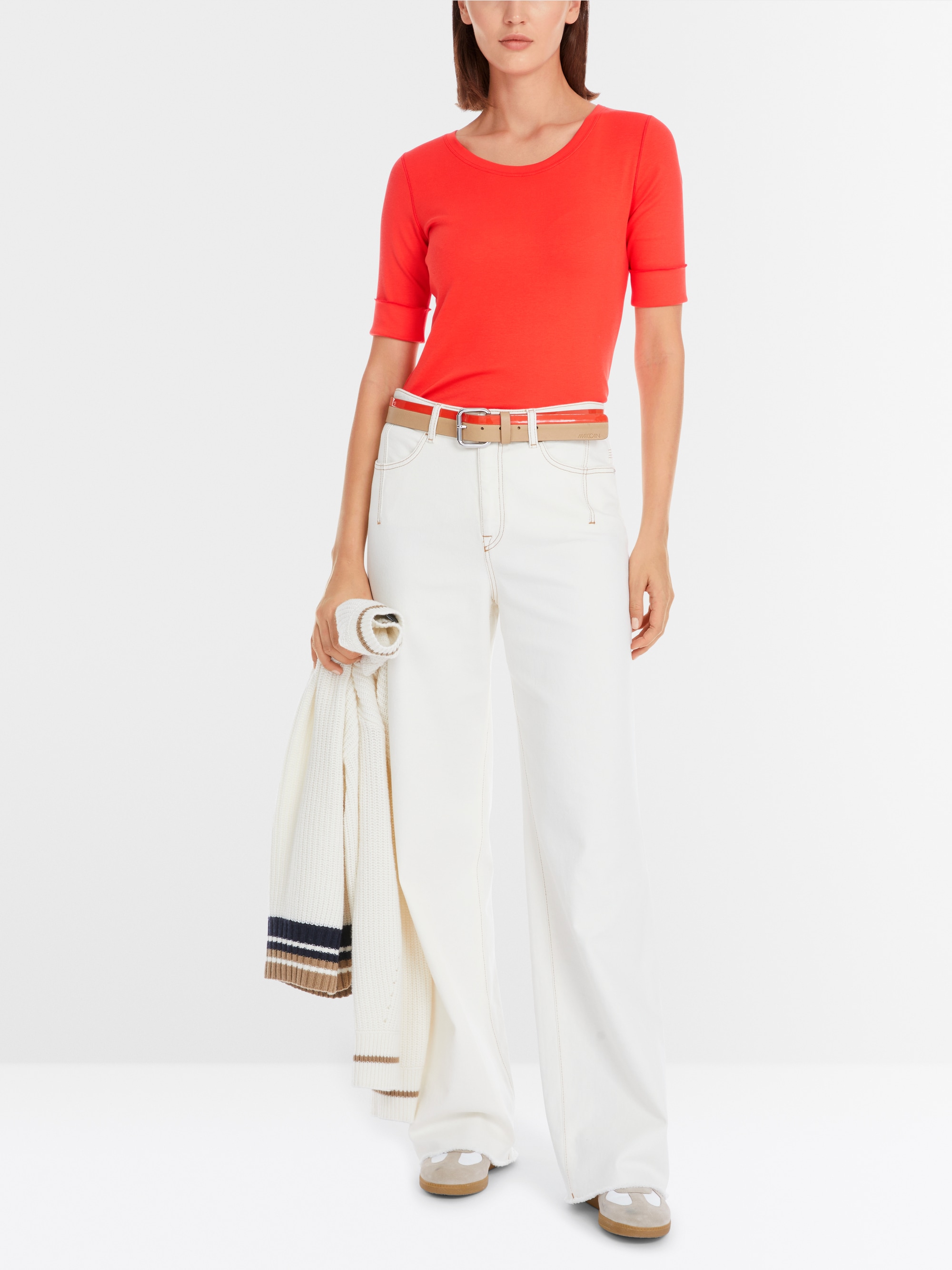 Marc-Cain Solid T-shirt in stretchy cotton rib