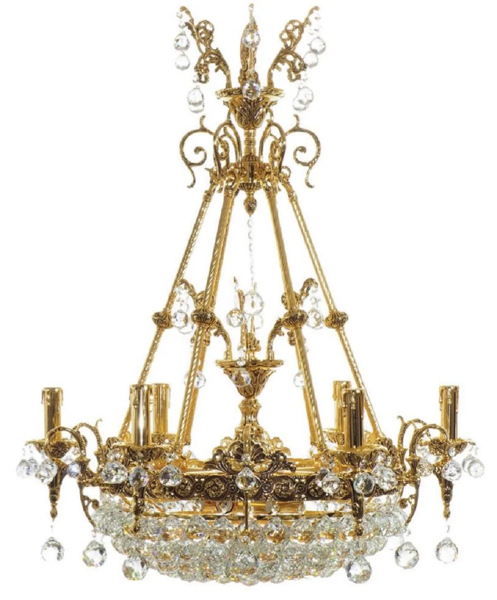 Casa Padrino araña de luces barroco de lujo oro Ø 80 x A. 110 cm - Magnífica lámpara de araña de latón con cristal fino - Araña de Luces de Salón Barroco - Araña de Luces de Hotel Barroco