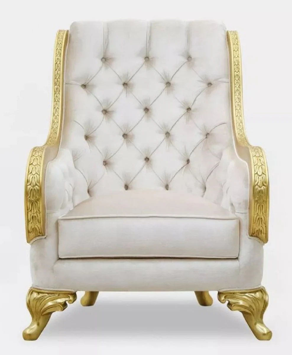 Casa Padrino sill¨®n de sal¨®n barroco de lujo gris claro / oro - Sill¨®n de estilo barroco hecho a mano - Muebles de sal¨®n de lujo en estilo barroco - Muebles barrocos - Noble y Magn¨ªfico