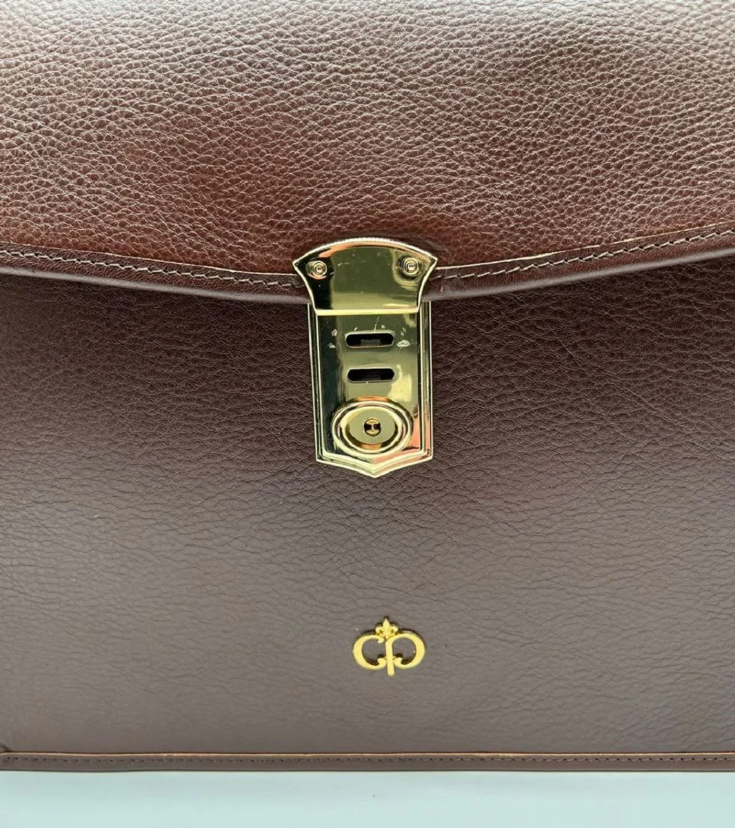 Casa Padrino malet¨ªn de lujo para hombre de cuero genuino marr¨®n oscuro / oro 42 cm - Hecho en Italia