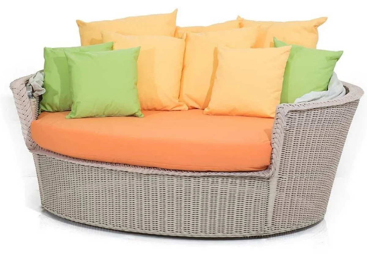 Casa Padrino isla tumbona de lujo gris / naranja / blanco 186 x 141 x A. 174 cm - Sofá lounge resistente a la intemperie tejido a mano con toldo - Mobiliario de hotel de terraza de jardín moderno