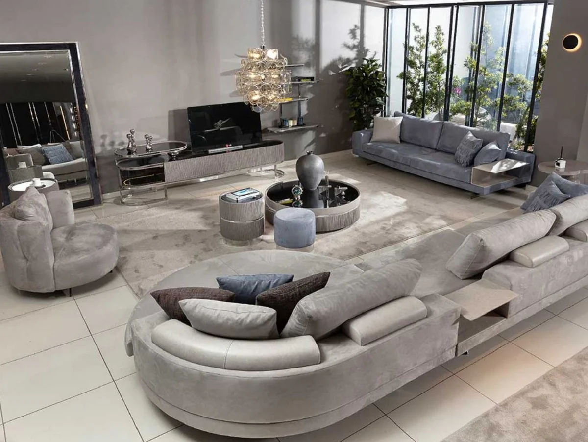 Casa Padrino sof¨¢ esquinero de lujo gris / plata 430 x 100 x A. 65 cm - Sof¨¢ de sal¨®n - Muebles de sal¨®n - Muebles de lujo - Interiores de sal¨®n de lujo