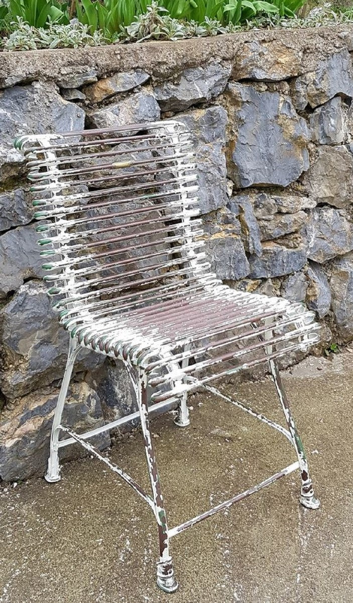 Casa Padrino silla de jard¨ªn Art Nouveau blanco antiguo / marr¨®n / verde 44 x 50 cm - Silla de hierro forjado hecha a mano - Muebles de hierro forjado de jard¨ªn y terraza nost¨¢lgicos