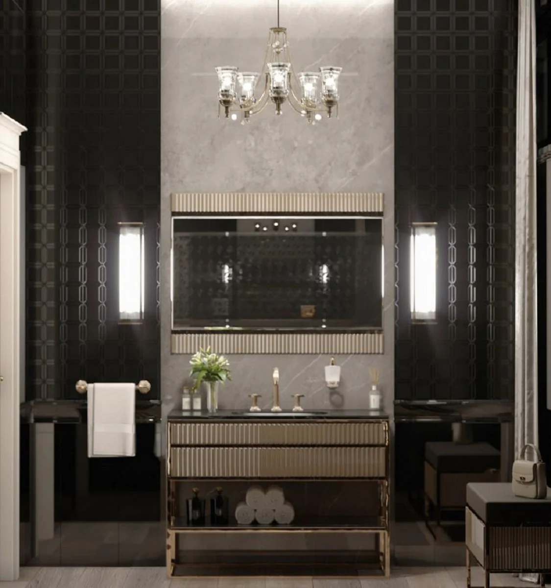 Casa Padrino araña de luces de cristal barroco de lujo latón con pátina Ø 60 x A. 60 cm - Magnífica lámpara de araña de salón de estilo barroco - Noble y magnífica