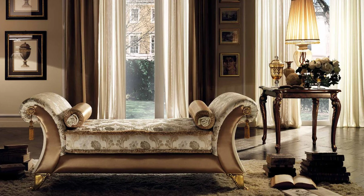 Casa Padrino banco barroco de lujo crema / multicolor / marrón / oro - Magnífico banco madera maciza estilo barroco - Muebles barrocos italianos - Muebles de lujo estilo barroco - Hecho en Italia