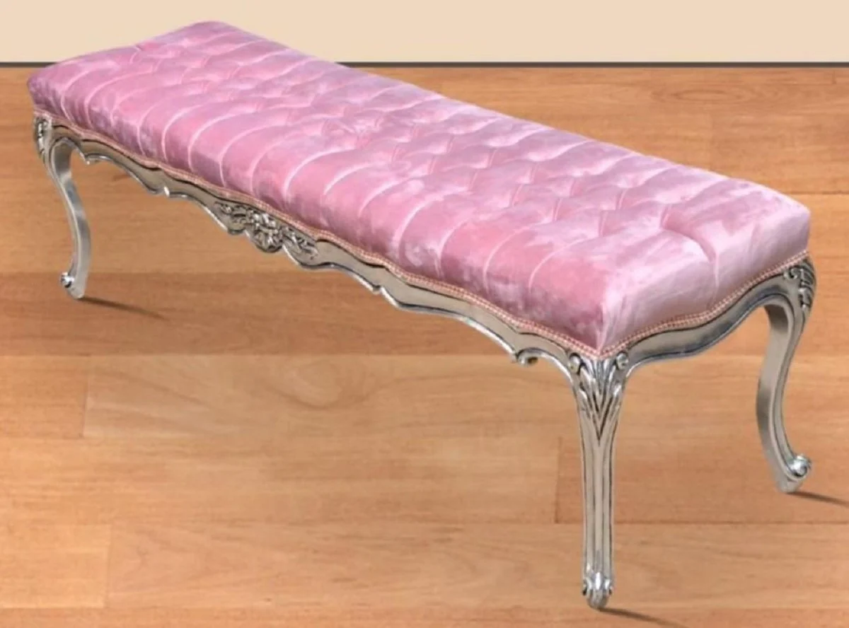 Casa Padrino banco barroco rosa / plata - Banco de estilo antiguo hecho a mano - Magnífico mobiliario barroco