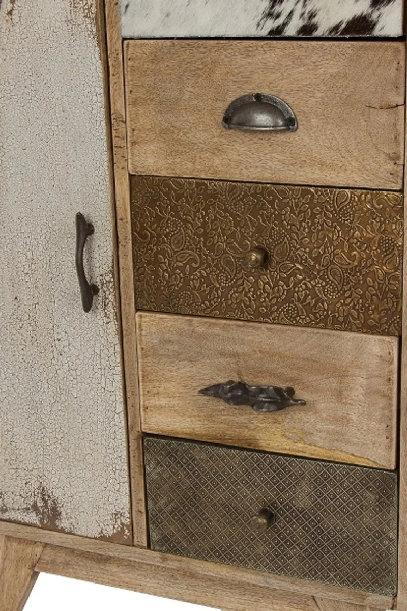 Casa Padrino cómoda de estilo campestre natural / multicolor 55 x 30 x H. 110 cm - Gabinete de Estilo Campestre con Puerta y 11 Cajones