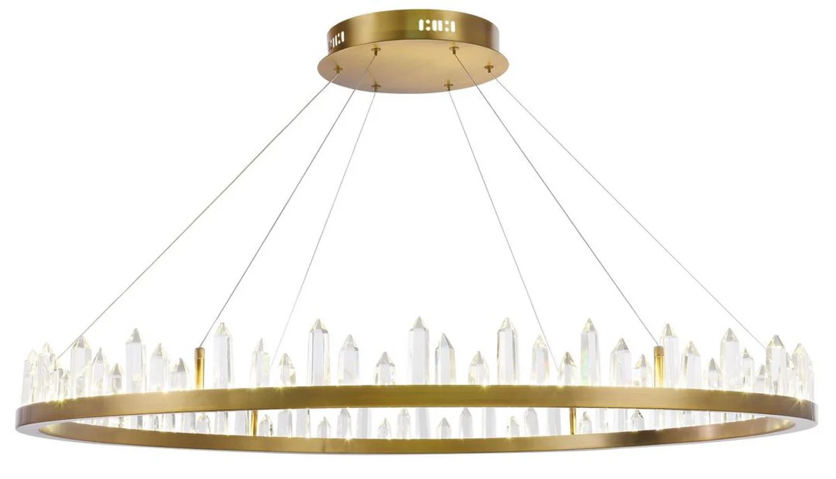 Casa Padrino LED pendant lamp with brass colored metal frame and crystal jagged Ø 85 x H. 10.4 cm - Living Room Furniture
