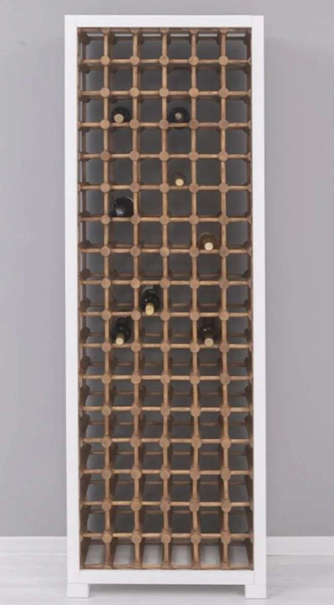 Casa Padrino armario de vino de madera maciza de estilo campestre blanco / natural 68 x 35 x A. 200 cm - Estante de vino de madera maciza en estilo campestre - Mueble bar de estilo campestre
