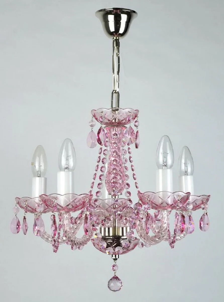 Casa Padrino araña de luces barroco de lujo rosa / plata Ø 45 x A. 38 cm - Magnífica lámpara de araña de estilo barroco con cristal de Bohemia - Noble y Magnífica