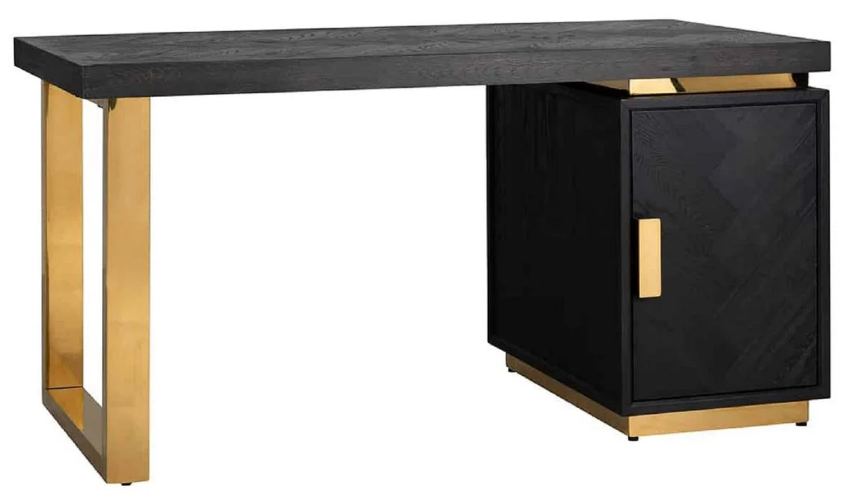 Casa Padrino escritorio de madera maciza de lujo negro / oro 150 x 70 x A. 77 cm - Mesa de Oficina - Mesa de Ordenador - Muebles de Oficina de Lujo