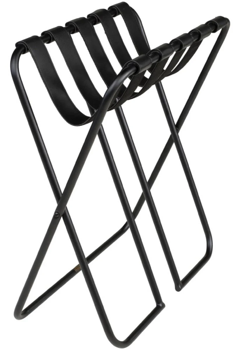 Casa Padrino portaequipajes de lujo negro 55 x 44 x A. 50 cm - Portaequipajes plegable con acero con revestimiento en polvo y cuero sint¨¦tico - Accesorios de Hotel