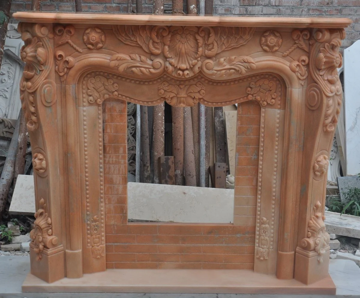 Casa Padrino marco de chimenea de m¨¢rmol barroco de lujo rojo claro 150 x 30 x A. 120 cm - Muebles barrocos