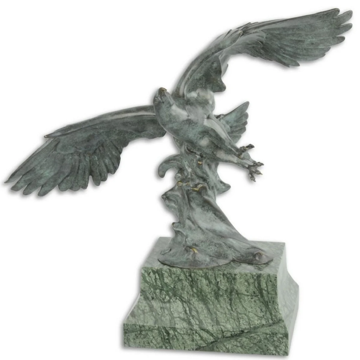 Casa Padrino escultura de bronce de lujo águila voladora gris / verde 44,6 x 17,7 x H. 42,7 cm - Figura de Bronce Decorada