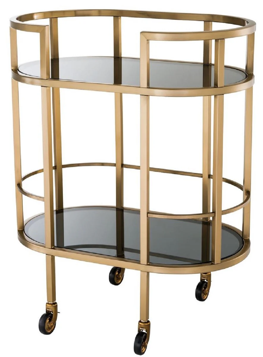 Casa Padrino carrito de servicio de lujo lat¨®n / negro 70 x 43 x H. 81 cm - Carrito de Acero Inoxidable con Paneles de Vidrio Tintado - Accesorios de Lujo